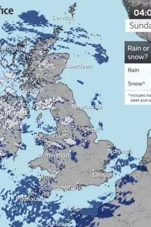 英国气象局发布最新的“白色圣诞节”降雪地图，显示英国哪些地区将被大雪覆盖